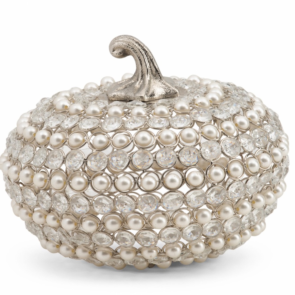 Pearl Decorative Pumpkin Glam Shabby Chic Rhinestone Crystal Decor New 8” - Picture 1 of 1